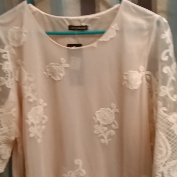 FINAL PRICE NWT JOHN FASHION pink crocheted embossed laced s/s blouse XL - Picture 2 of 6